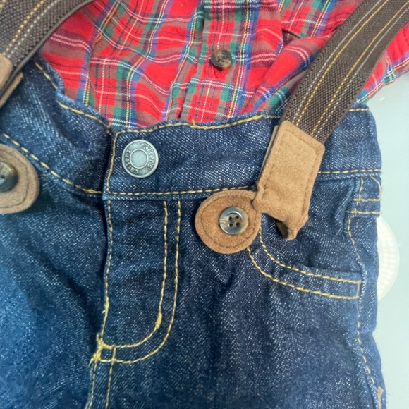 Carter's Red Plaid Shirt and Denim Jeans Pants and Suspenders Set Size: 3m - Picture 4 of 12